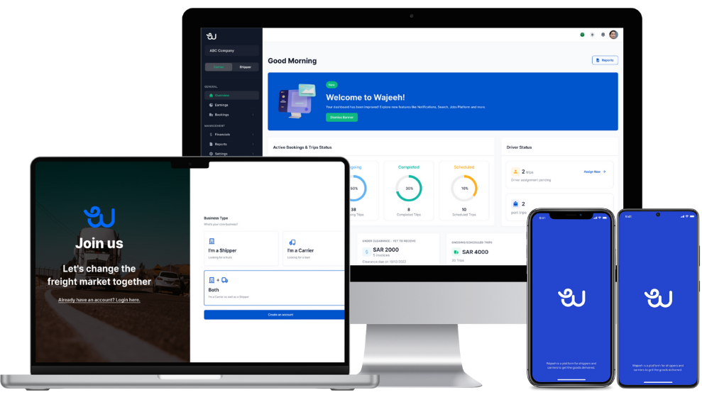 Wajeeh Mockup (4) Wajeeh App for Shipper across multiple devices