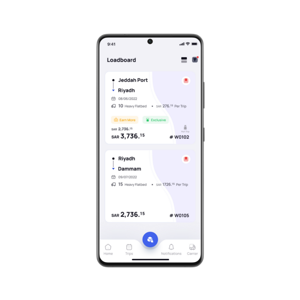 لوحة تحميل من وجيه تساعد شركات النقل في العثور على شحنات متوافقة وتقليل وقت الانتظار.